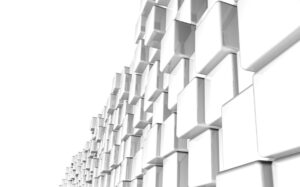 Abstract image of white cubes stacked.