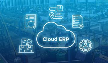Various Cloud ERP icons with blue background.