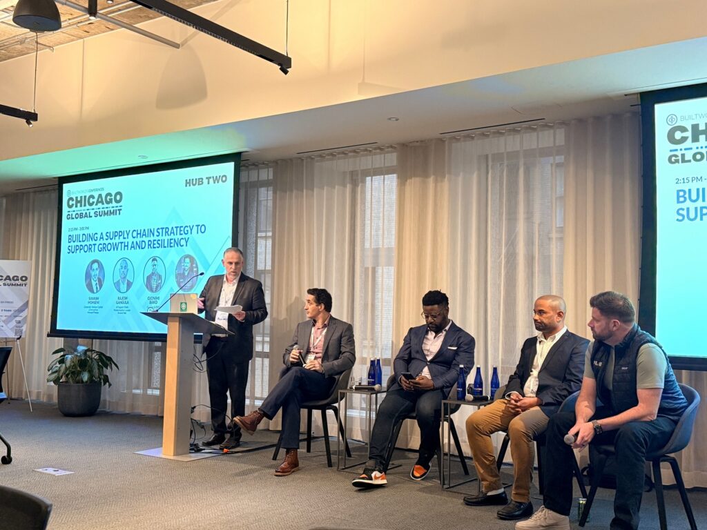 Image of BuiltWorlds Forum 2026 in Chicago with presenters on Supply Chain Technology for the construction industry